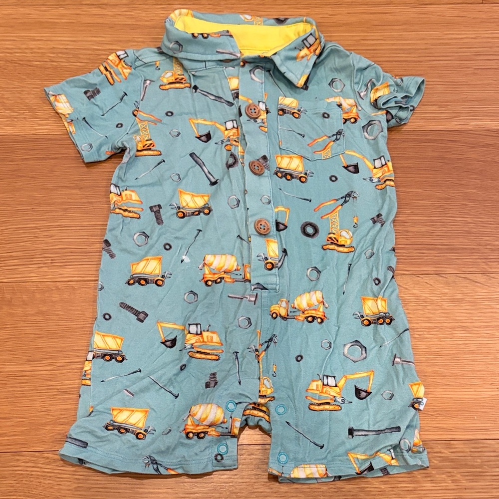 Posh Peanut Blue Construction Print romper